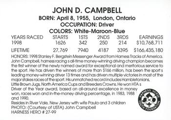 1999 Harness Heroes #27 John Campbell Back
